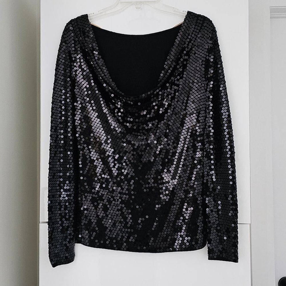 Michael Kors Sequin Draped Cowl with MK Chain - Picture 7 of 15